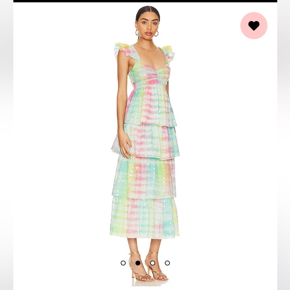 NWT SAYLOR Leola Midi Tiered Dress in rainbow REVOLVE size small